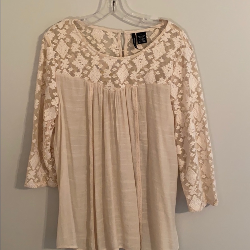 New Directions Cream Crochet Blouse. Sz XL